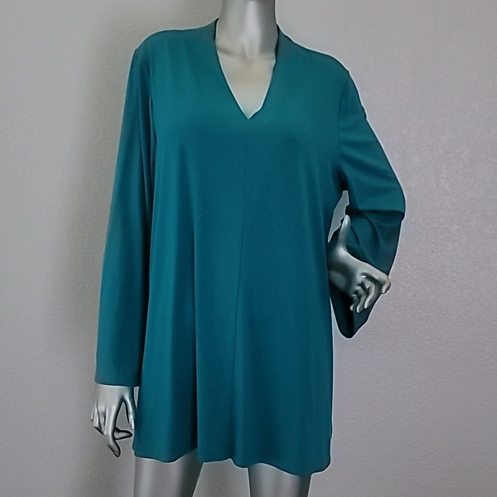 Eileen Fisher Teal Viscose Jersey V-Neck Tunic Top Size XL